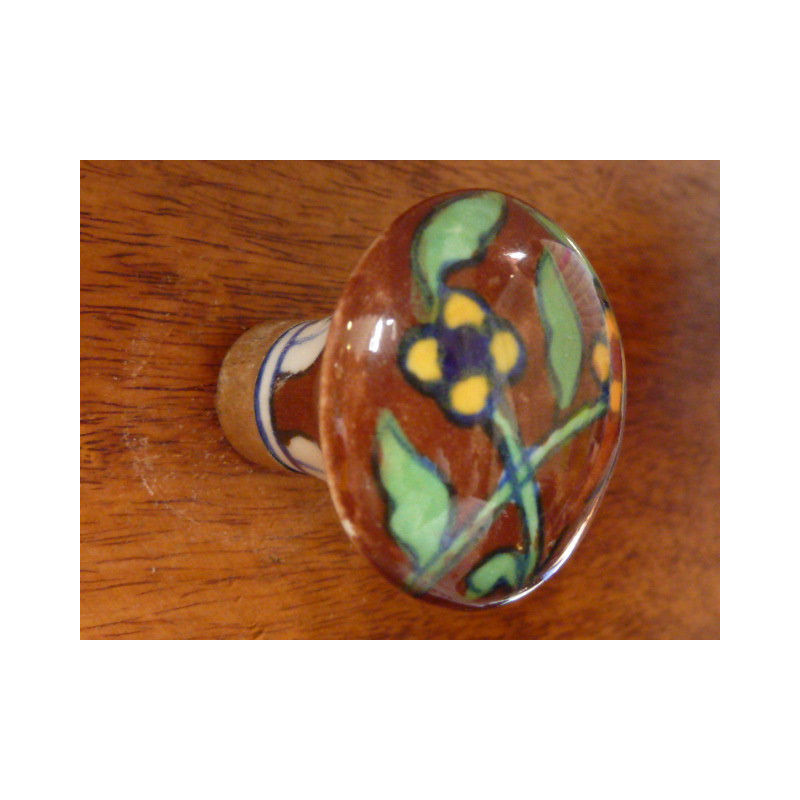 bouton poire 2 fleurs marron