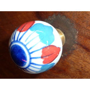 Maniglie boule bianchi fiore blu/rosso