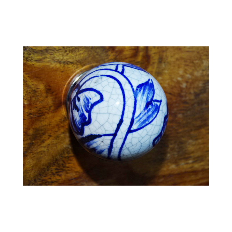 Poignée boule effet craquelée bleue foncé