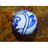 Poignée boule effet craquelée bleue foncé