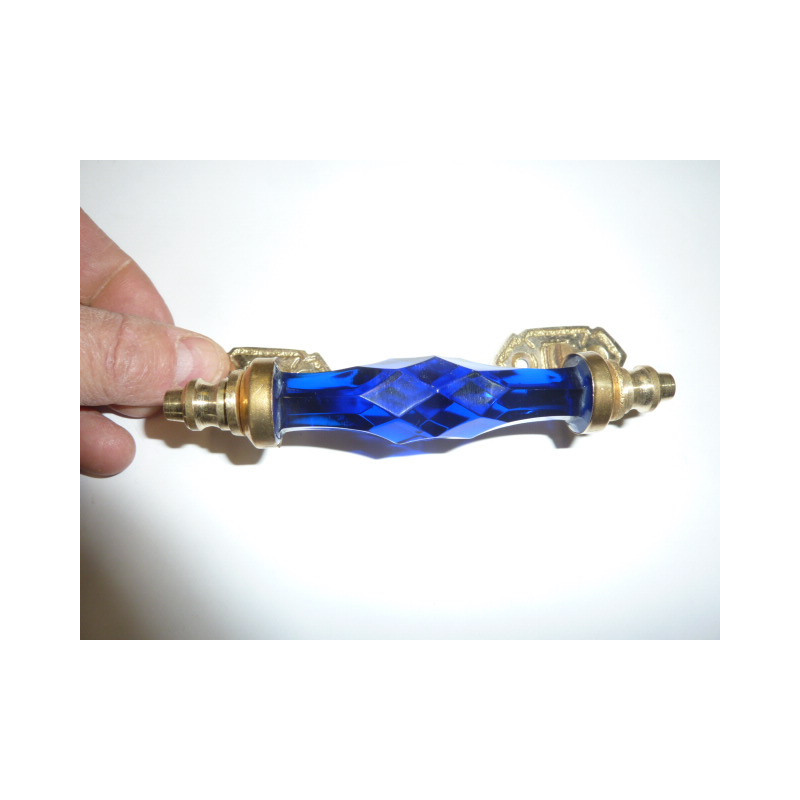 Poignée en verre 14 cm outremer