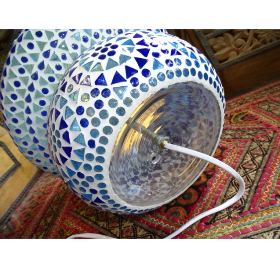 Lampada tonda in mosaico blu azzurro 23X30 cm