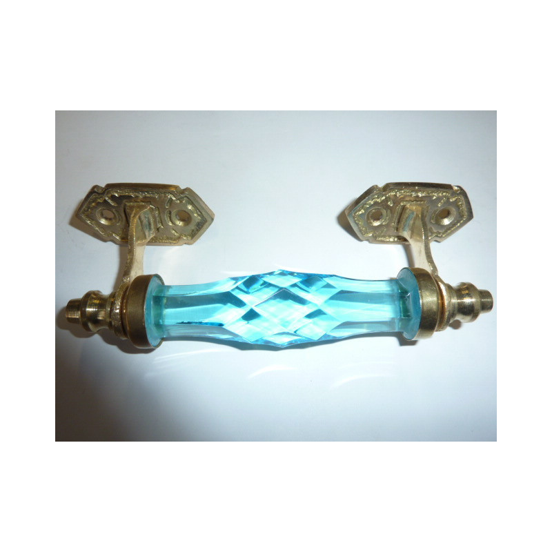 Poignée en verre 14 cm turquoise