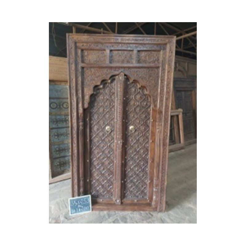Vieilles portes de maison en forme d'arche sculptée en 135x255 cm