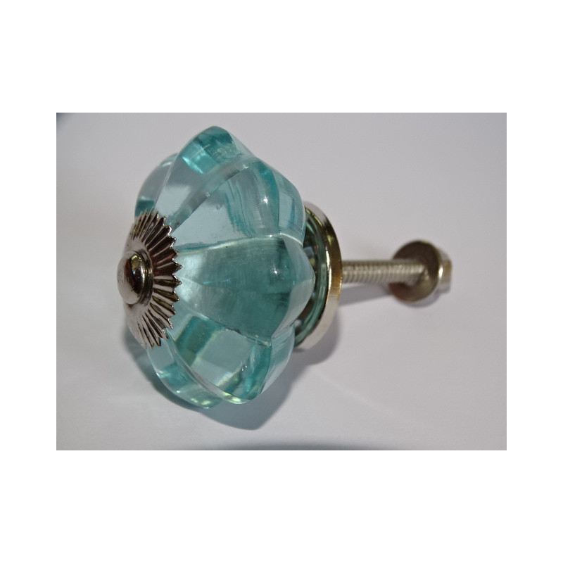 Bottone a zucca in vetro da 45 mm colore verde acqua - argento