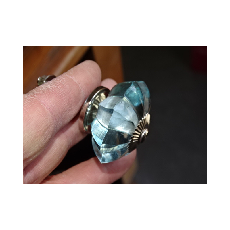 Bottone a zucca in vetro da 45 mm colore verde acqua - argento