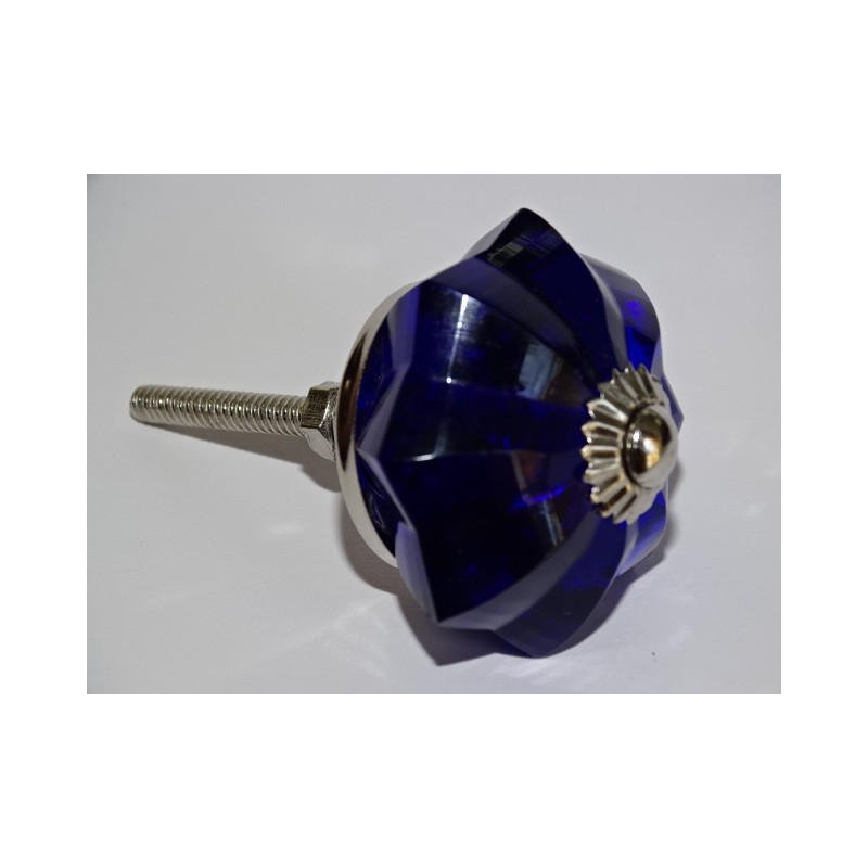 bouton citrouille en verre de 45 mm couleur bleu outremer - argenté