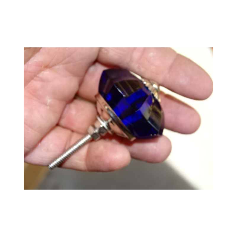 Bottone zucca in vetro blu oltremare 45 mm - argento