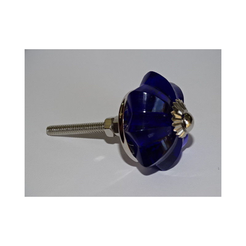 Bottone zucca in vetro blu oltremare 35 mm - argento