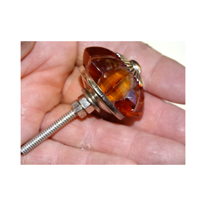35 mm Amber Color Glass Pumpkin Button - Silver