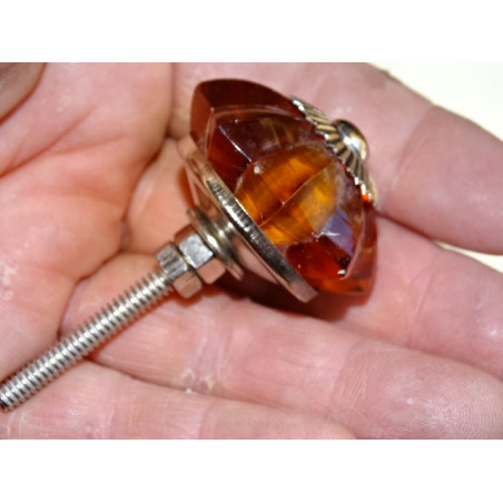 35 mm Amber Color Glass Pumpkin Button - Silver