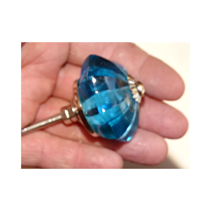 bouton citrouille en verre de 45 mm couleur turquoise - argenté