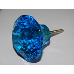 Bouton en verre en forme de DIAMANT 50 mm couleur turquoise