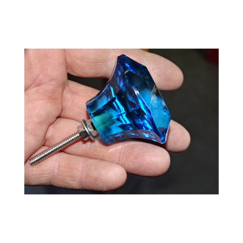 Bouton en verre en forme de DIAMANT 50 mm couleur turquoise