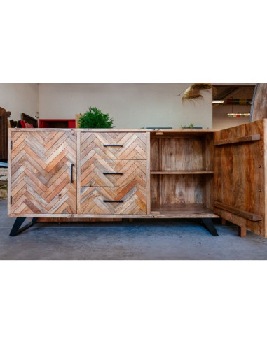 Buffet 2 portes 3 tiroirs pointes de Hongrie