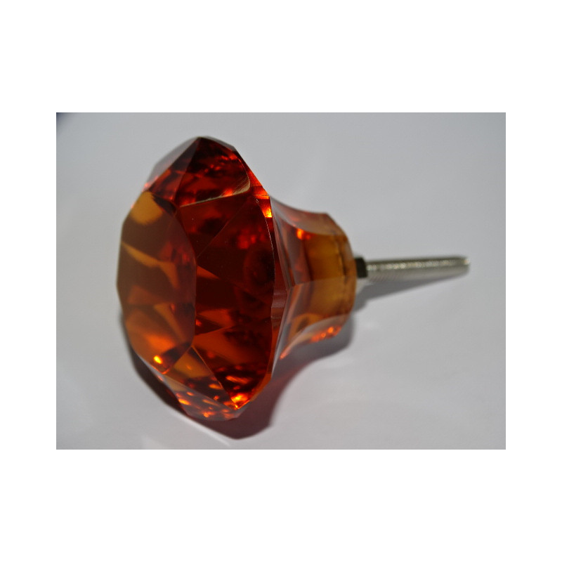 Bouton en verre en forme de DIAMANT 50 mm couleur ambre