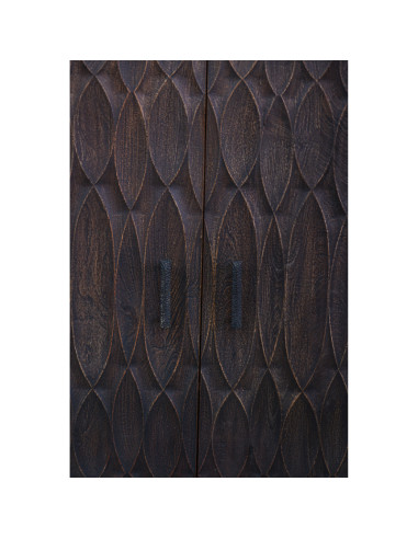 Armoire basse sculptée manguier patiné foncé