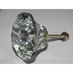 DIAMOND-shaped glass button 50 mm transparent
