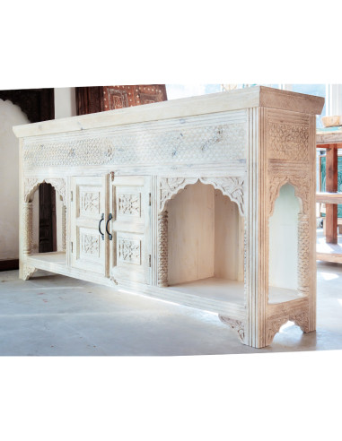 Buffet 2 arches Indiennes sculptées blanc sablé