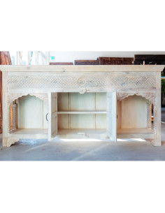 Buffet 2 arches Indiennes sculptées blanc sablé