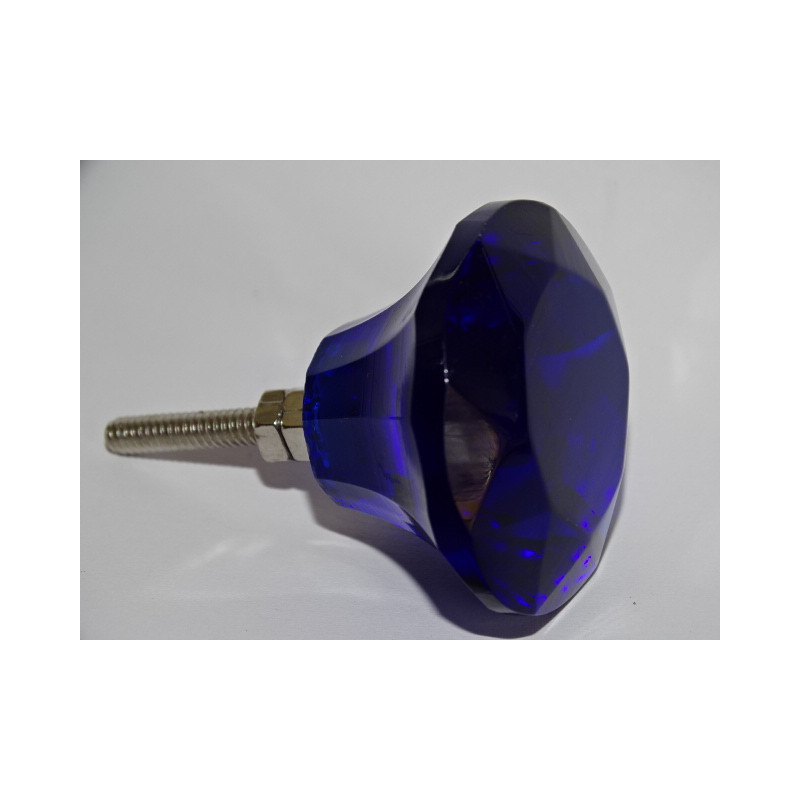 Bouton en verre en forme de DIAMANT 45 mm bleu outremer