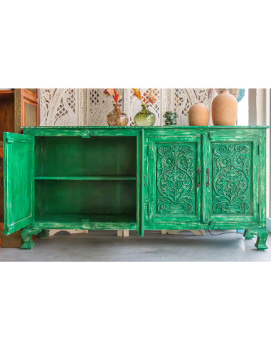Buffet 4 portes sculptées vert patiné