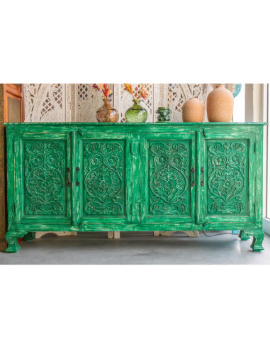 Buffet 4 portes sculptées vert patiné