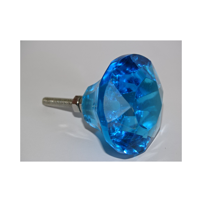 Bouton en verre en forme de DIAMANT 45 mm turquoise