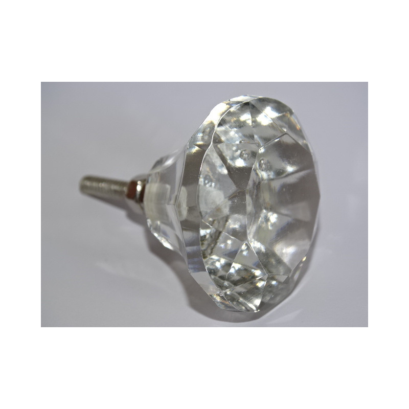 DIAMOND-shaped glass button 40 mm transparent