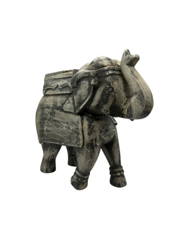 Statue d'éléphant en bois sculpté gris patiné