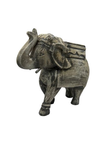 Statue d'éléphant en bois sculpté gris patiné