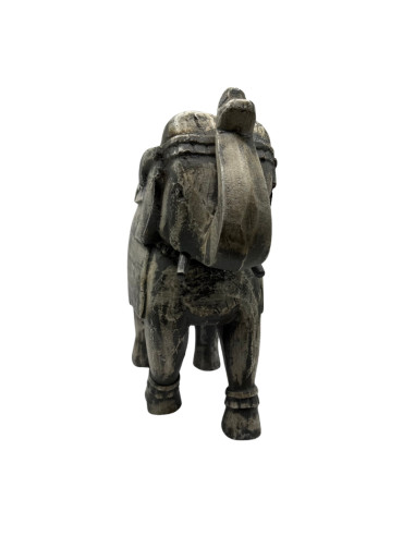 Statue d'éléphant en bois sculpté gris patiné