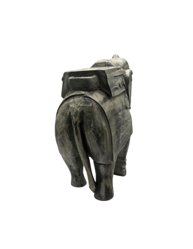 Statue d'éléphant en bois sculpté gris patiné