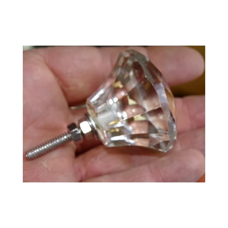 DIAMANT förmiger Glasknopf 40 mm transparent
