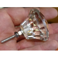 Bouton en verre en forme de DIAMANT 40 mm transparent
