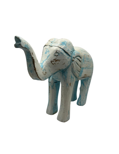 Statue d'éléphant en bois sculpté bleu patiné