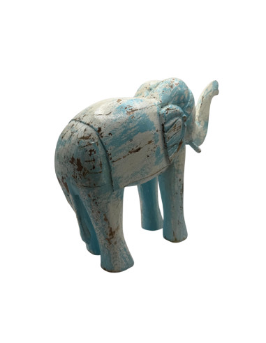 Statue d'éléphant en bois sculpté bleu patiné