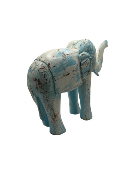 Statue d'éléphant en bois sculpté bleu patiné