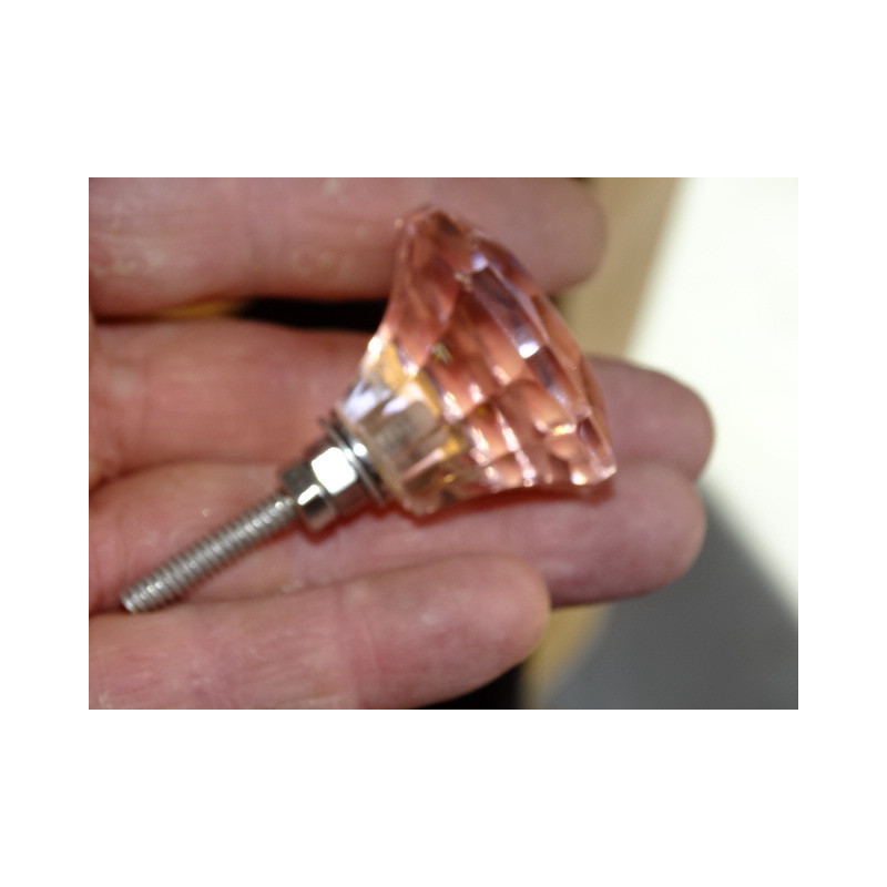 Bouton en verre en forme de DIAMANT 35 mm saumon