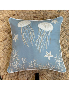 Coussin brodé Méduses &...