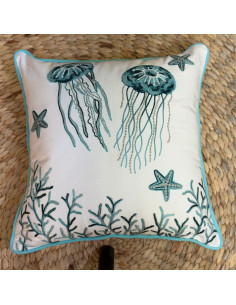 Coussin brodé Méduses &...