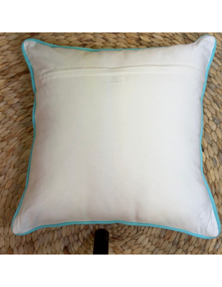 Embroidered Jellyfish & Coral Pillow – White & Turquoise – 45x45 cm