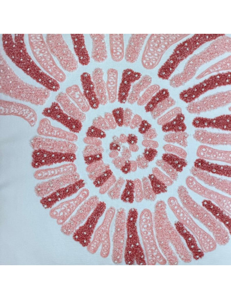 Embroidered Shell Cushion – White & Coral – 45x45 cm Short description