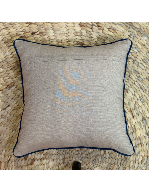 Embroidered Coral Cushion – Beige & Blue – 45x45 cm