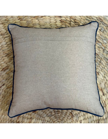 Embroidered Crab Cushion – Beige & Navy Blue – 45x45 cm