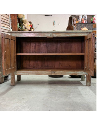 Buffet indien ancien en teck patiné – 2 portes – 99 cm