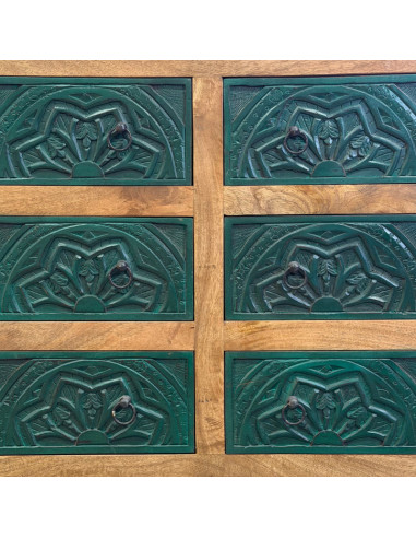 Carved Mango Wood Chest of Drawers – Emerald Green – 150 cm