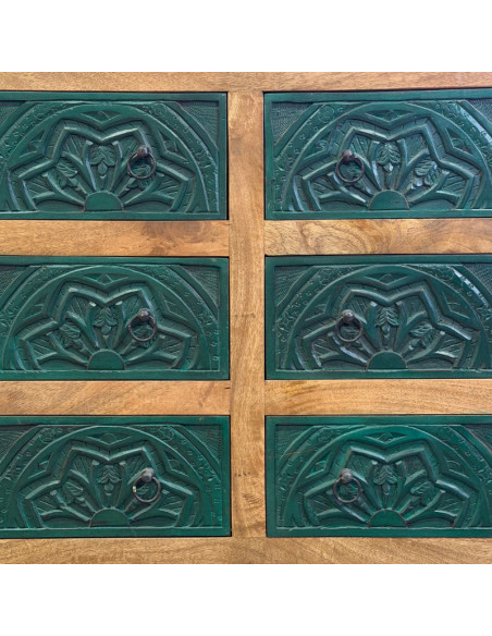 Carved Mango Wood Chest of Drawers – Emerald Green – 150 cm