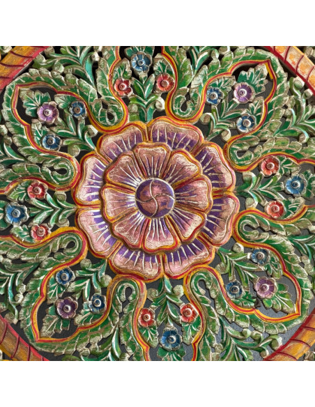 Carved Indian Wooden Wall Panel – Multicoloured – Ø120 cm