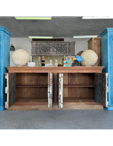 Buffet indien en teck avec portes anciennes du Rajasthan – 216 cm